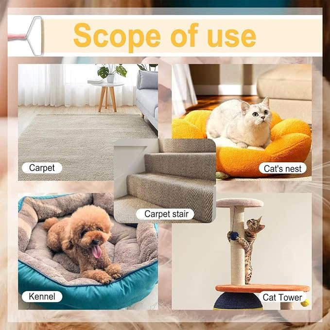 Pet Hair Remover Tool, Double Edge Carpet Rake for Dog Cat Fur, Multi Fabric Lint Remover for Couch, Rug, Pet Tower, Cat Mat, Car Trunk, Reusable Deep Cleaning Brush