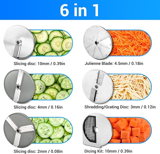 LEEVOT Commercial Vegetable Chopper with 6 blades, Electric Food Processor for Slicing Dicing Shredding, Professional Cheese Grater, 550W Veggie Cutter for Restaurant, Hotel School, Cafeteria, Buffet