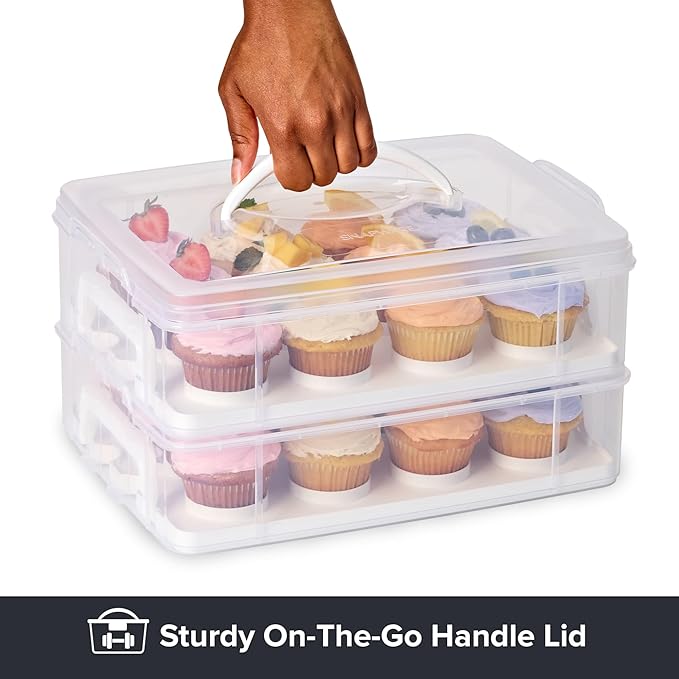 Snapware (2-Layer, 24 Cupcakes Plastic Detachable Cupcake Carrier Storage Container With Lid and Handle, Freezer Dishwasher Microwave Safe | BPA-Free Plastic | Detachable Trays | Secure Latching System | Freezer Safe | Top-Rack Dishwasher Safe | Odor R...
