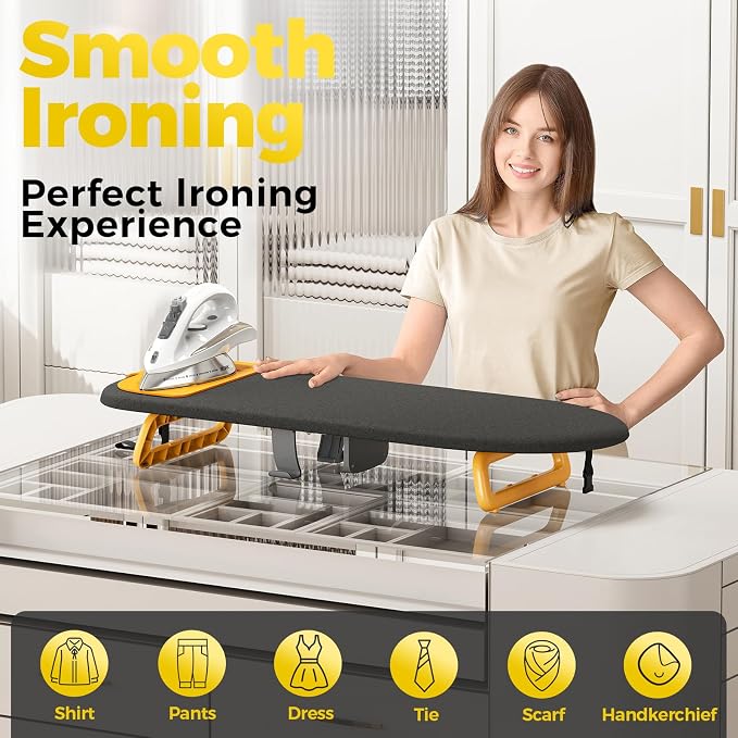 KINGBOARD Small Ironing Board with Iron Holder,12x32 Black & Orange | Tabletop Ironing Board with Heat Resistant Cover, Foldable Mini Iron Board with Non-Slip Feet, Easy Storage for Travel & Dorm