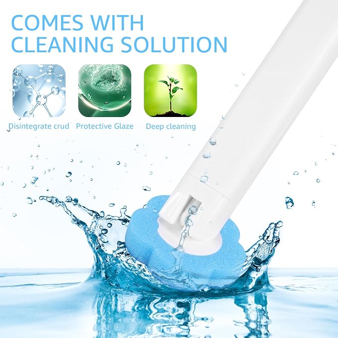 Disposable Toilet Bowl Cleaner Wand System, Wall Mounted Toilet Brush with 360° Sponge Refill Heads, Hygienic Deep Cleaning Bathroom Scrubber, Space Saving Adhesive Caddy