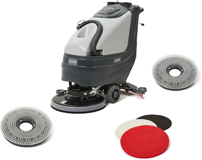 Battery Powered Walk Behind Floor and Carpet Scrubber Buffer Polisher, 19" Brush, 30" Squeegee Width, 13.5 gal Tank, Dual Brushes (Hard & Soft) and 3 Scouring Pads, 220 RPM