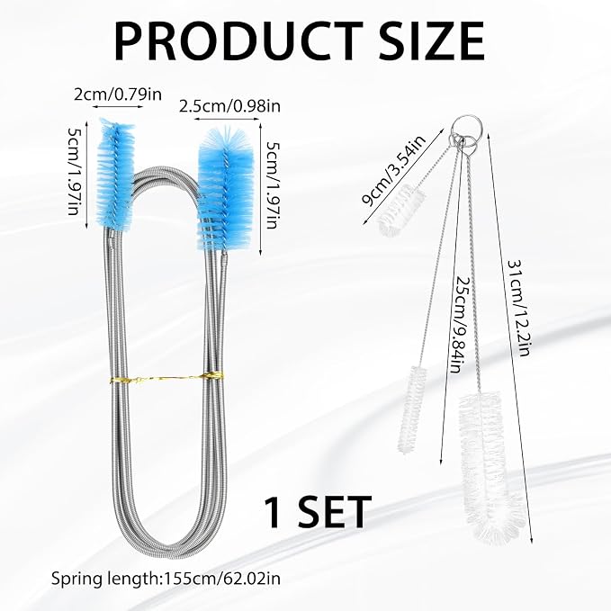 79” Flexible Pipe Cleaner Brush Set, Dual-Ended and Extra-Long Stainless Steel Cleaning Tool for Homeowner Mechanics Clean Sink Refrigerator Coils Shower Drain Plumbing Maintenance Fish-Tank