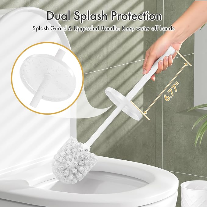 Toilet Bowl Brush and Holder Set 3 Pack with 6 Extra Brush Heads | Extra Long Handle with Splash Guard Cover, Tool-Free Installation, Bathroom Space-Saving, Cleaner Sets for Apartments, RV (White)