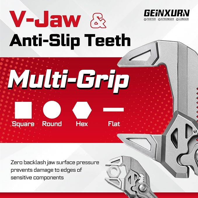 7-Inch Pliers Wrench, 2PCS Smooth V-Jaw Pliers with 15-Position Push-Lock, Fast Adjustable Slip Joint Pliers Set for Plumbing, Home Repair, and Pipe Fittings
