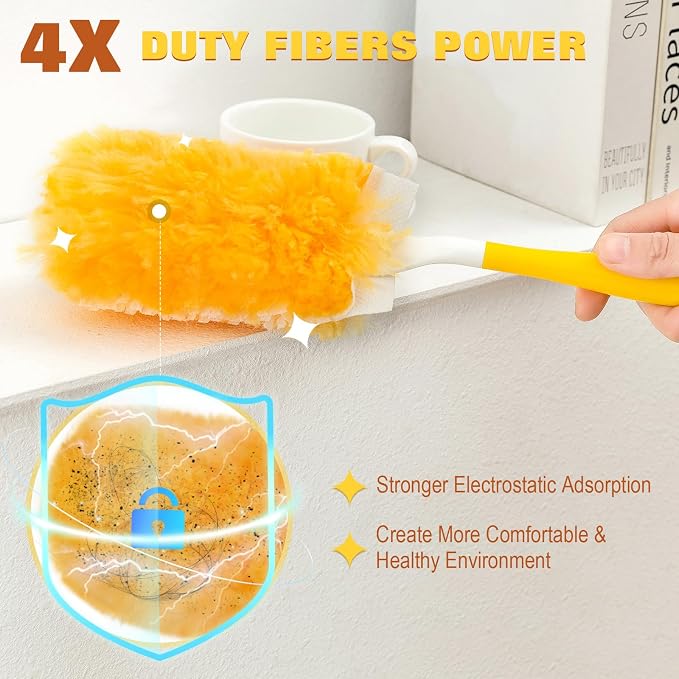 360° Duster Refills for Swiffer Duster, 40 Pack Heavy Duty Duster Kit for Cleaning with 4X Electrostatic,Compatible with Swiffer Handle Pet Hair, Blinds & Car Vents– Great Gift Set