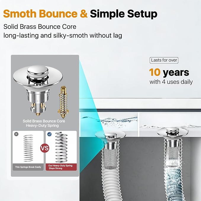 Bathroom Sink Drain Strainer Hair Catcher, Pop Up Universal Sink Drain Stopper with Removable Drain Filter Basket,Stainless Steel Drain Filter Cover Replacement, Sink Plug, Sink Trap,Drain Screen