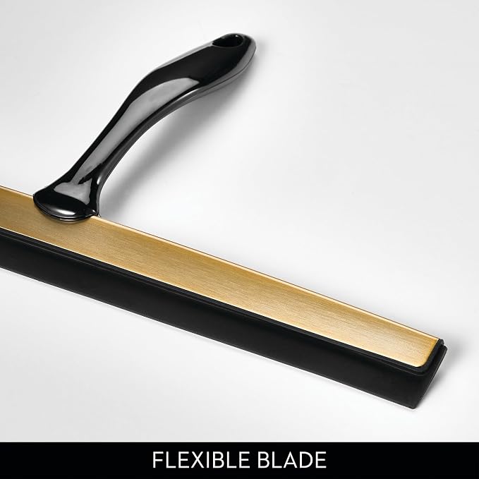 iDesign Bathroom Shower Squeegee, Black/Soft Brass | Wall Hook Included