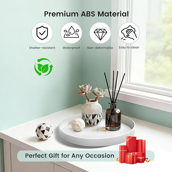 2 Pack 11" Bathroom and Vanity Tray, ABS Bathroom Counter Organizer, Coffee Table Decor for Perfume, Candles, Keys &More. Kitchen Countertop Organizer, Decorative Tray Soap Holder, White