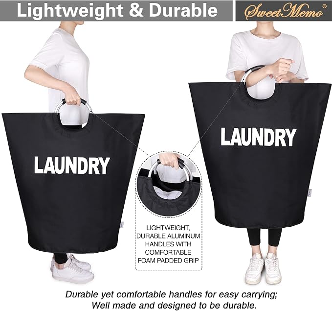 Oversized Laundry Basket, Huge Laundry Hamper Bag with Handles, 160L Black | Freestanding Tall Dirty Clothes Hamper, Collapsible and Portable Laundry Bin for Dorm and Bedroom, Thick Double layer Fabric