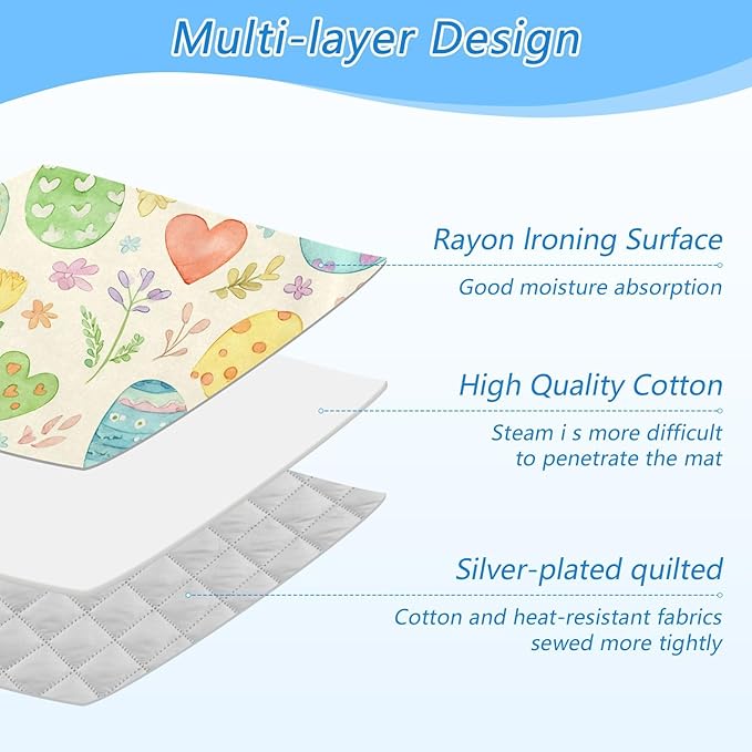 Ironing Mat Portable Ironing Pad Blanket with Silicone Iron Rest for Table Top Travel Heat Resistant Double-Side Using Large 47x28 Inch Foldable Spring Yellow Easter Eggs