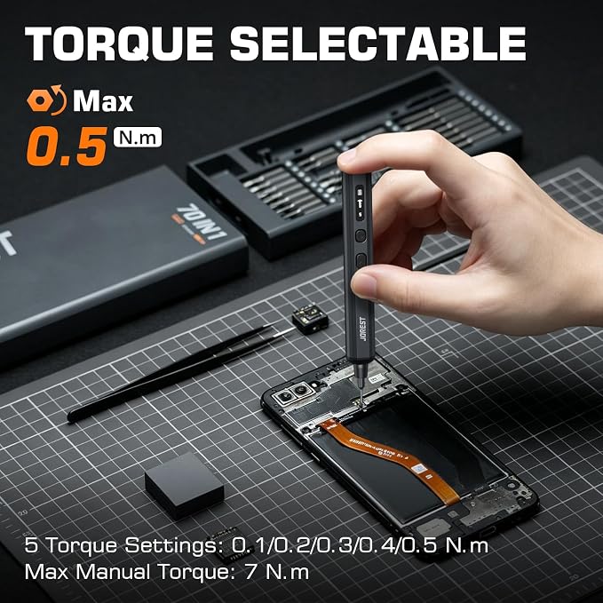 JOREST 70-in-1 Mini Precision Electric Screwdriver Set-64 S2 Magnetic Bits, 5 Torque Settings, 4 LED Lights,Repair Tool Kit For iphones, MacBooks, PS5s, Game Consoles, Watches, Cameras,Eyeglasses