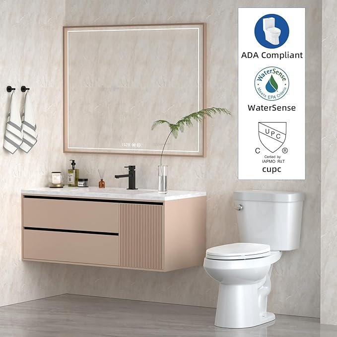 Two-Piece Toilets for Bathrooms, Extra Tall Toilet with 21" Height, Elongated with Soft Close Seat, Power Flush 1.28 GPF