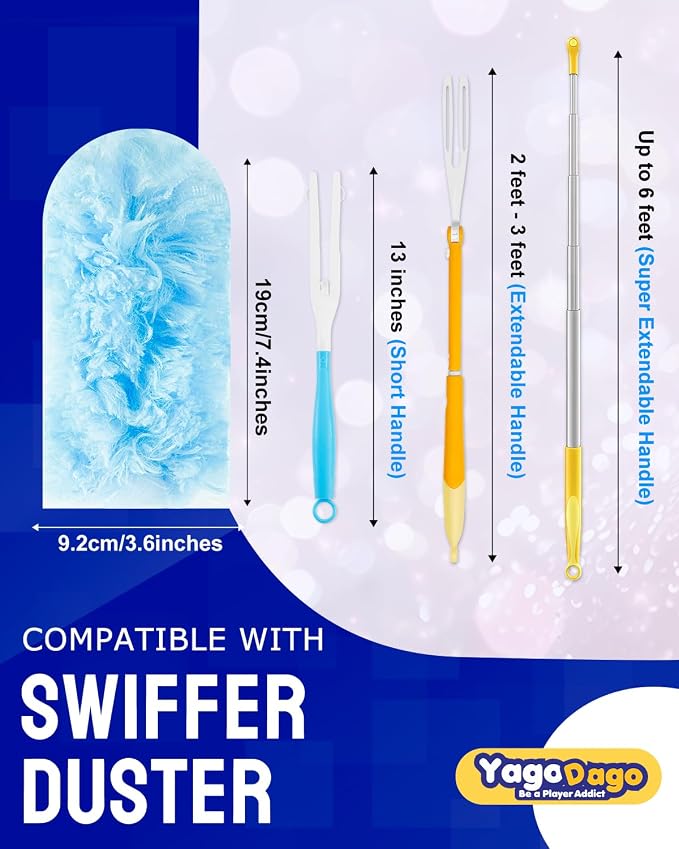 32Pk Duster Refills with Handles Compatible with Swiffer Handle | 360 Heavy Duty Duster Refills Compatible with Swiffer Duster Handle, for Dusting Blinds, Furniture & Home Cleaning
