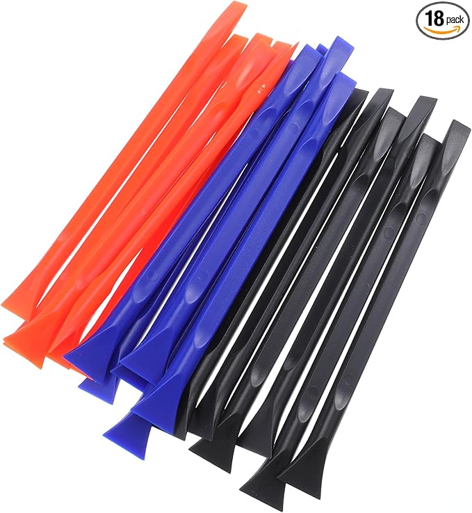 18 Pcs Non-Scratch Plastic Scraper, Cleaning Tool Crevice Cleaning Tool Multi-Purpose Label Scraper Remover Tools for Paint, Stickers Label, Oil Stains, Tight Spaces, Crevices (Black, Blue, Orange)