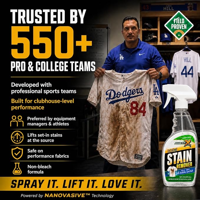 Sweat X Extreme Stain Remover Spray for Clothes, 16 fl oz, 2 Pack | Professional Spot Treater for Performance Fabrics and Activewear, Safe for All Fabric Types, Powerful Non Toxic Formula
