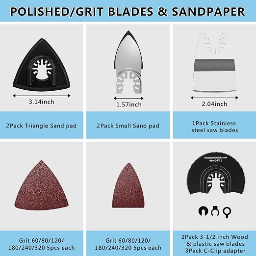 AIFICUT 98Pcs Oscillating Saw Blades Kits Cutting for Wood Plastic Metal Multi Tool Blades Oscillating Tool Blades with Sanding Pads Sandpapers Kits Fit Dewalt Ryobi Milwaukee Rockwell Fein Makita
