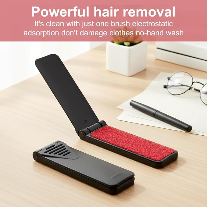 4 Pack Foldable Travel Lint Brush, Reusable Lint Brushes for Clothes | Portable Lint Roller Sticky Surface Mini Travel Lints Remover Fuzz Remover for Furniture Couch Sofa Pet Hair Black