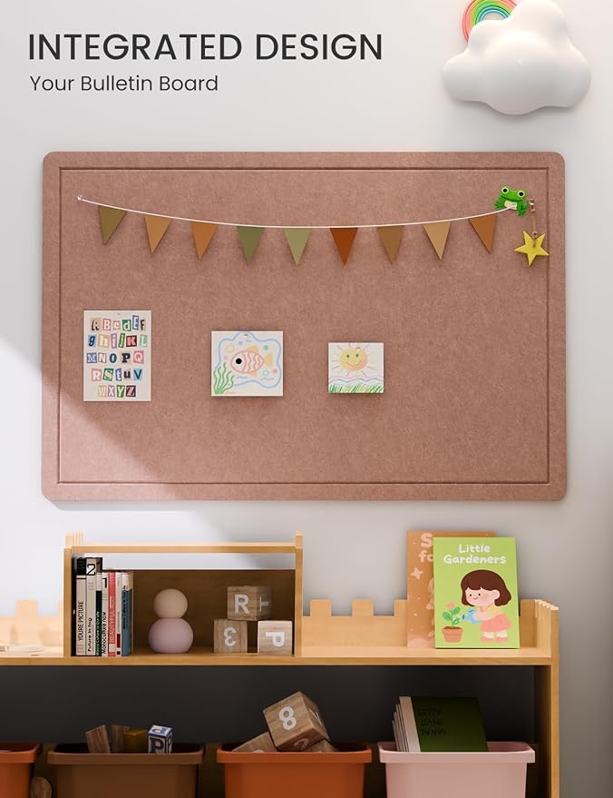 Fluxynara 35.4" x 23.6" Bulletin Board, Terracotta | Cork Board Alternative with 12 Removable Adhesive Tabs, Foldable Felt Pin Board for Home, Office, Classroom & Dorm