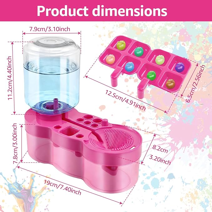 Paint Brush Cleaner for Kids Water Circulation Paint Brush with Drain Paint Water Dispenser with Palette Brush Holder Paint Brush Washer for Acrylic Painting Watercolor Art Supplies（Pinkpurple）