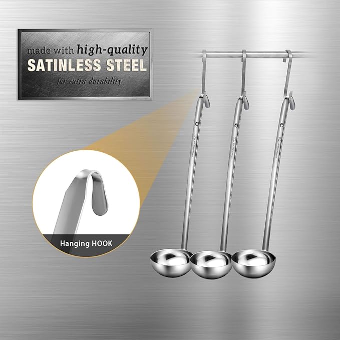 meekoo Stainless Steel Ladle Soup Handle Ladle with Pouring Rim for Kitchen Cooking Soup Sauce