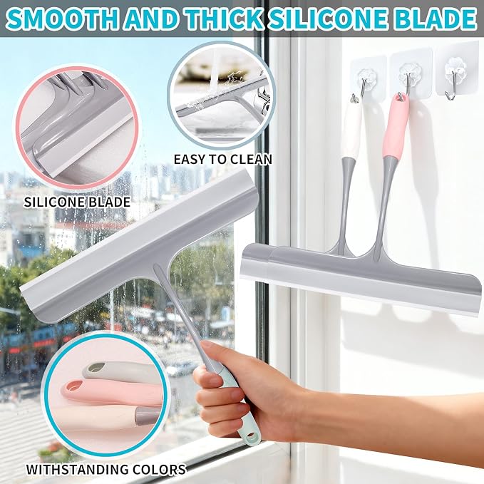 3pcs mini Squeegee Shower Squeegee for Glass Doors, with 3 Adhesive Hooks, Squeegee for Shower Glass Window Cleaning Squeegee Glass Shower Door for Car Window Wiper Mirror Windshield