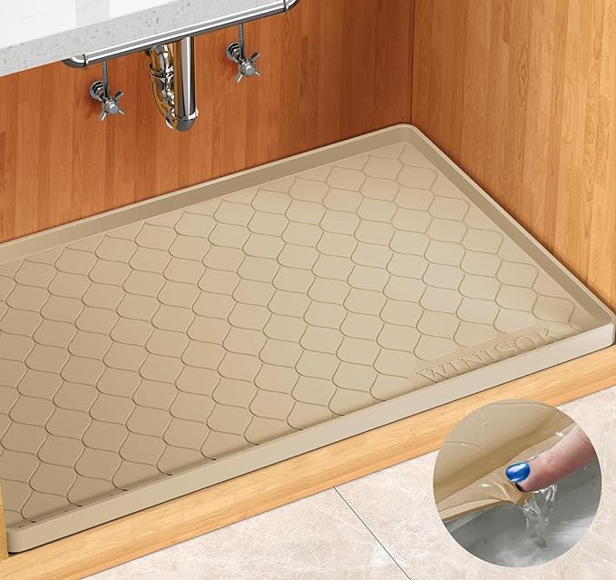 Winisok Silicone Under Sink Mat 25" x 22", kitchen Essentials and Gadgets, Shelf liner and Cabinet Protector, Home Organizers and Storage, Waterproof Bathroom Tray