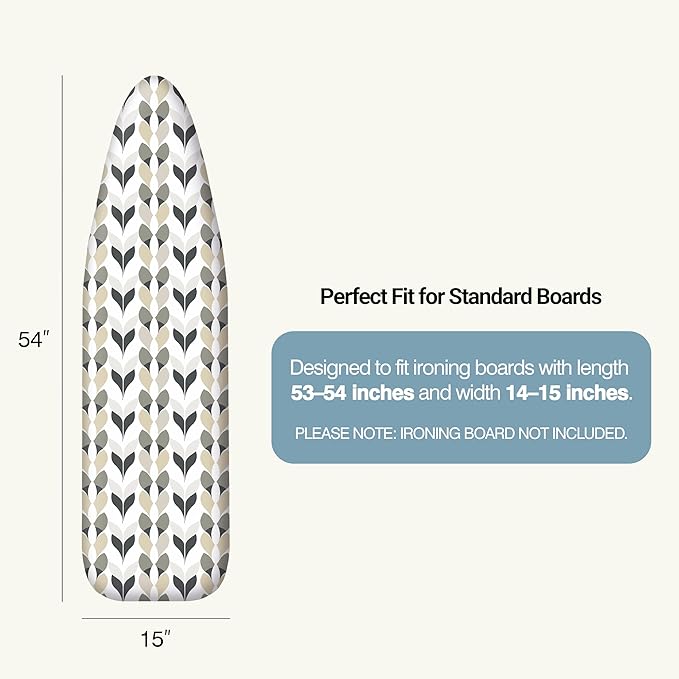 UniSimp Ironing Board Cover and Pad 15"x54" Extra Thick Natural Cotton, Scorch and Stain Resistant Padding, Standard Size Iron Board Cover with Fasteners Heavy Duty Elastic Edge, Heatproof Foliage