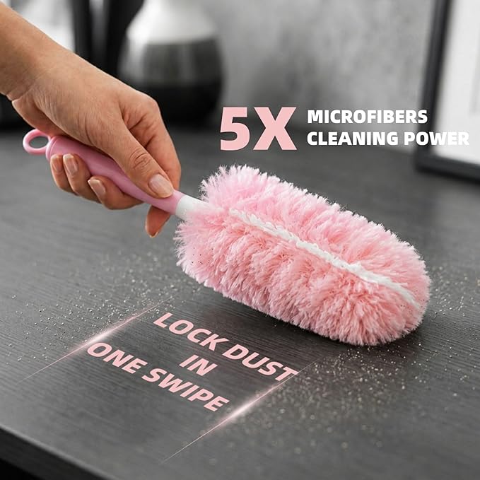 Duster Refills for Swiffer Duster, 30 Count Pink Duster Kit with Handle | 2 Sided 360° Heavy Duty Duster Refills, 5X Microfibers Trap Dust, Disposable Heavy Duty Dusters for Home, Office Cleaning