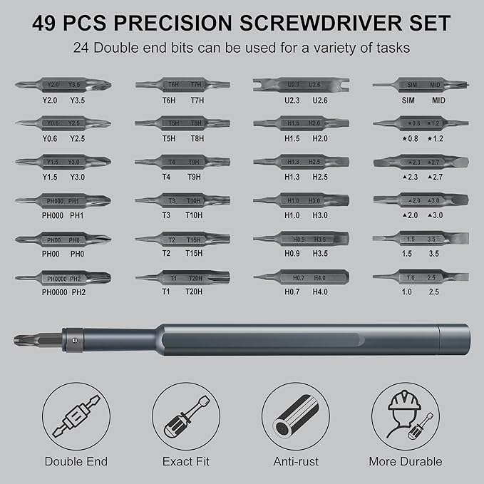Precision Screwdriver Set for Electronic Repair 49 in 1 | Small Screwdriver Set, Magnetic Repair Tool Kit for Laptop, iPhone, Cell Phone, PC, MacBook, Computer, PS5, Glasses, Watch
