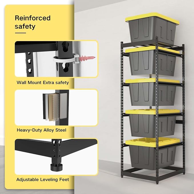27 Gallon Tote Storage Rack, Heavy-Duty Storage Bin Rack Organizer, 5-Tier Standing Storage Bin Shelves, 250 lb Capacity, Maximize Space for Garage, Warehouse, Utility, 2 Pack (Totes Not Included)
