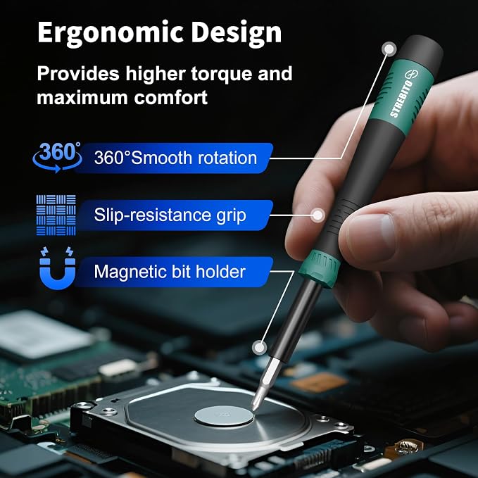 STREBITO 64PCS Mini Precision Screwdriver Set with Torx, Triwing, Pentalobe | Magnetic Electronics Repair Tool Kit for Computer, PC, Laptop, Macbook, Phone, PS4/5, XBOX, Switch, Eyeglasses, Ring Doorbell