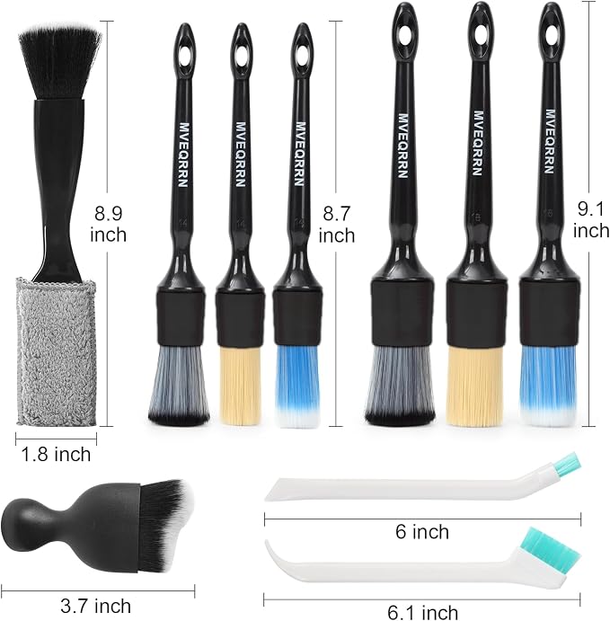 MVEQRRN 10PCS Car Detailing Brush Set,Boars Hair Detail Brush Kit(Black) | Ultra Soft No Scratch, Car Dust Brush,Car Detailing Brushes Kit, Detail Brushes Car Detailing for Interior Exterior