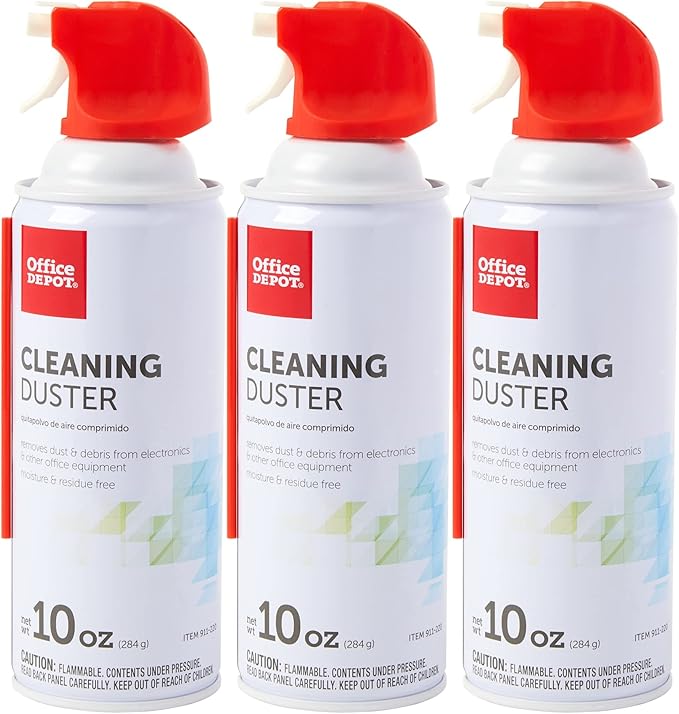 Office Depot Cleaning Duster, 10 Oz Compressed Canned Air for Electronics, Keyboard Cleaner for Computer, Laptop, PC, Printer, Office Equipment, Moisture-Free, Pack of 3