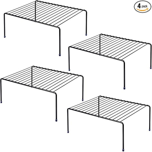 Medium (13.1 x 10.2 Inch) Cabinet Storage Shelf Rack , Kitchen Shelves，Kitchen Counter and Cabinet Shelf, Storage Rack Organizer for Kitchen, Fridge, Cabinet, Bathroom Cupboard& Pantry (4, Black)