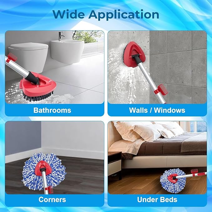 2 Pack Spin Mop Heads Replacement Compatible with O Cedar RinseClean 2 Tank, Upgraded Scrub Brush,4 Section Mop Handle and 1 Base Combo Set, Microfiber Replace Head Refill