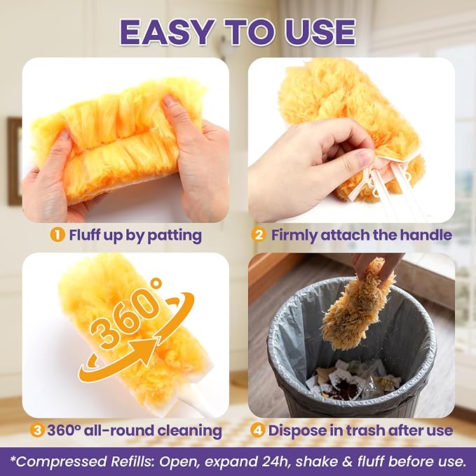 160 Count Duster Refills for Swiffer 360° Dusting Refills with Short Handle | Disposable Duster Refills, Multi-Surface Microfibre Dusters Kit for Home Office Cleaning