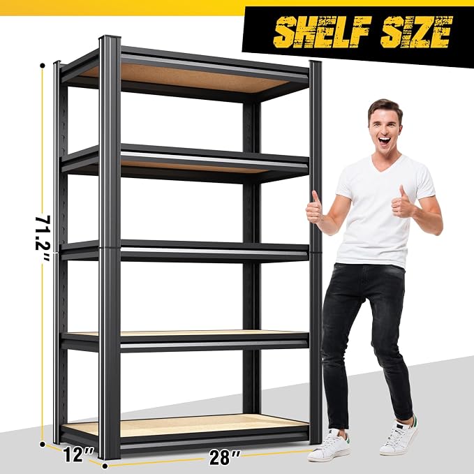 4-Pack Garage Shelving for Home Storage & Multi-Room Organization, 71" H x 28" W x 14" D 5-Tier Adjustable Metal Storage Rack for Tools, Household Essentials, Garage, Pantry & Basement Storage