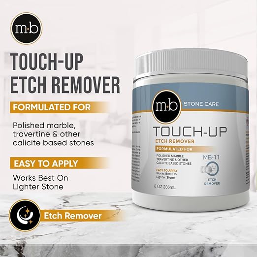 MB Stone MB-11® Touch-Up Etch Remover Marble Polishing Powder for Light to Neutral Colored Calsite Based Stone, Light to Medium Etches Only, not for Matte or Dark Stone, 8 oz Can