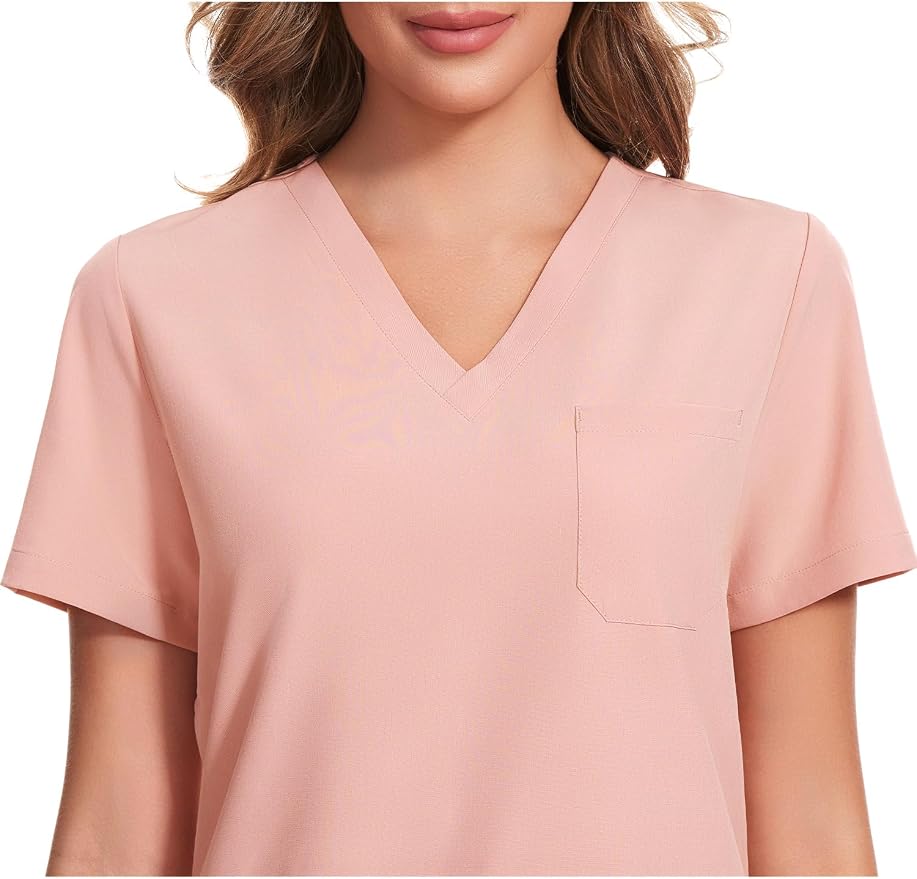 Scrubs Tops for Woman - Soft Stretch, V-Neck Tops | 3 Pockets, Side Split Design, Short Sleeve, Breathable & Lightweight Nursing Shirt, Easy-Care Fabric for All-Day Comfort