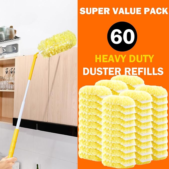 Heavy Duty Duster Refills for Swiffer Duster, 60 Count, Large | Extra Thick, Fluffy & Soft, 360° Duster Refill Only, Multisurface Duster for Dusting Furniture, Fans, Blinds, Corners, Yellow