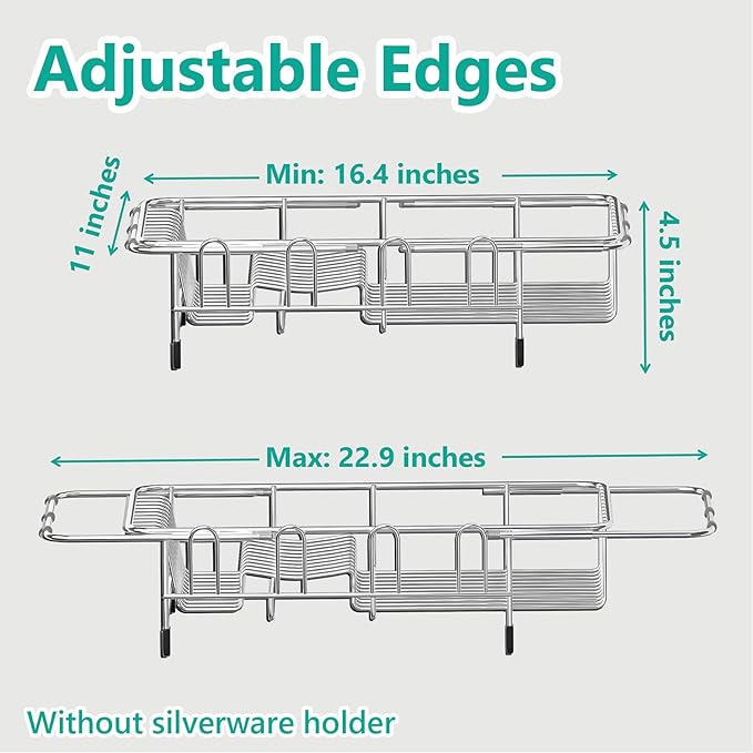 AIDERLY Dish Drying Rack in Sink Expandable Stainless Steel, Silver | In Sink, 4 Cup Holders, Kitchen Dish Drainer