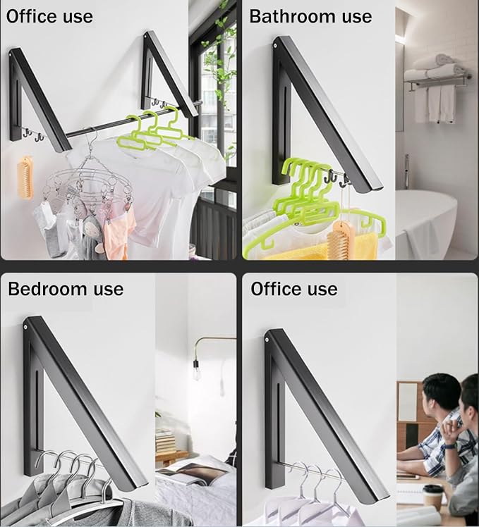 FOLAI 3-Piece Drill-Free Folding Clothes Drying Rack, 160cm Crossbar, Suitable for Bedroom, Bathroom, Indoor and Outdoor Use, Basics Folding Clothes Rack (Black)