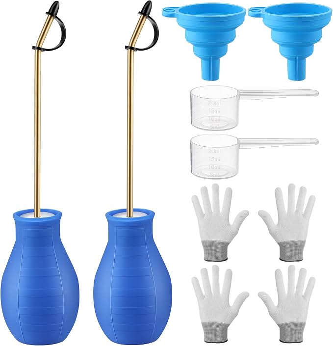 2 Pack Diatomaceous Earth Powder Duster, 8OZ Garden Powder Applicator Dispenser with Long Metal Tube, Bulb Duster Sprayer for Home Organic Gardening Agricultural Supply(Blue) | 8OZ bulb duster. Rust-resistant brass/aluminum tube. Smooth upward discharg...