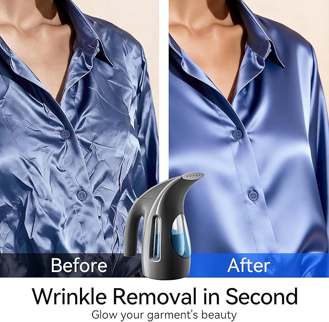 HiLIFE Steamer for Clothes, Portable Handheld Garment Wrinkle Remover, 240ml Big Capacity, 700W, Strong Penetrating Steam, for Home, Office and Travel, ONLY FOR 120V, Ink Black