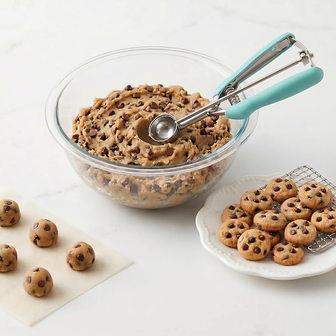 Cookie Scoop, Extra Small Cookie Scoop for Baking, 1 tsp / 5 ml Cookie Scooper, 18/8 Stainless Steel Cookie Scooper for Baking, Cookie Dough Scoop with Non-slip Grip (Mint)