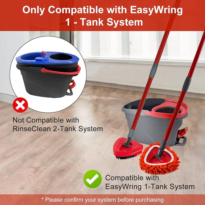 Chenille Duster Mop Head Compatible with O Cedar Easywring 1-Tank,Spin Mops Heads Replacements for Ocedar, Include 6 Pack Microfiber Chenille MOp Refills,1 Scrubber & 1 Mops Base(Not Include Bucket)