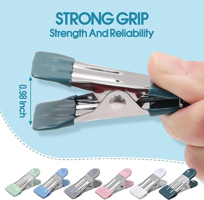 Clothes Pins Heavy Duty, 30 Pack, 2.17 Inch Metal Chip Clips, 6 Colors | Clothespins for Photo Drying Clothesline Laundry Sock, Bag Clips for Food Kitchen Stainless Steel with Rubber