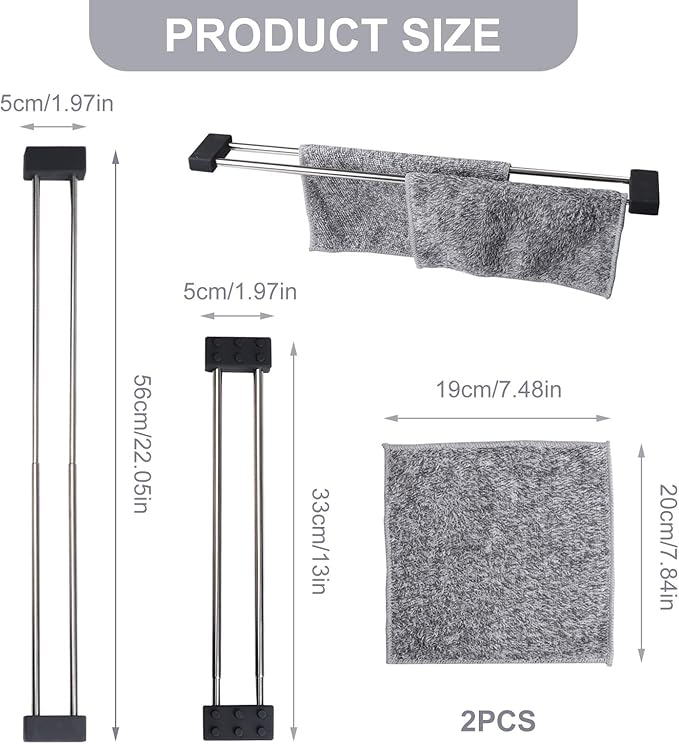 Dishcloth Drying Rack Sink with 2 Rags, Dish Towel Rack Stretchable Wash Dish Cloth Holder for Kitchen Stainless Dish Rag Holder for Sink Accessories for Drying
