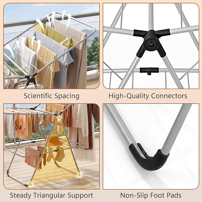 Giantex Foldable Clothes Drying Rack, 2-Tier Aluminum Laundry Drying Rack with Adjustable Wings, Freestanding Airer, Space-Saving, Portable Clothing Dryer Stand for Indoor and Outdoor Use